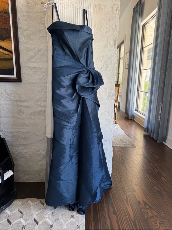 Terani Couture Dresses & Skirts - Terani Couture Strapless Navy Blue Taffeta Gown with Sculpted Rosette